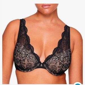 NWT Thirdlove Lace Contour Plunge Bra, sz 38D, black lace